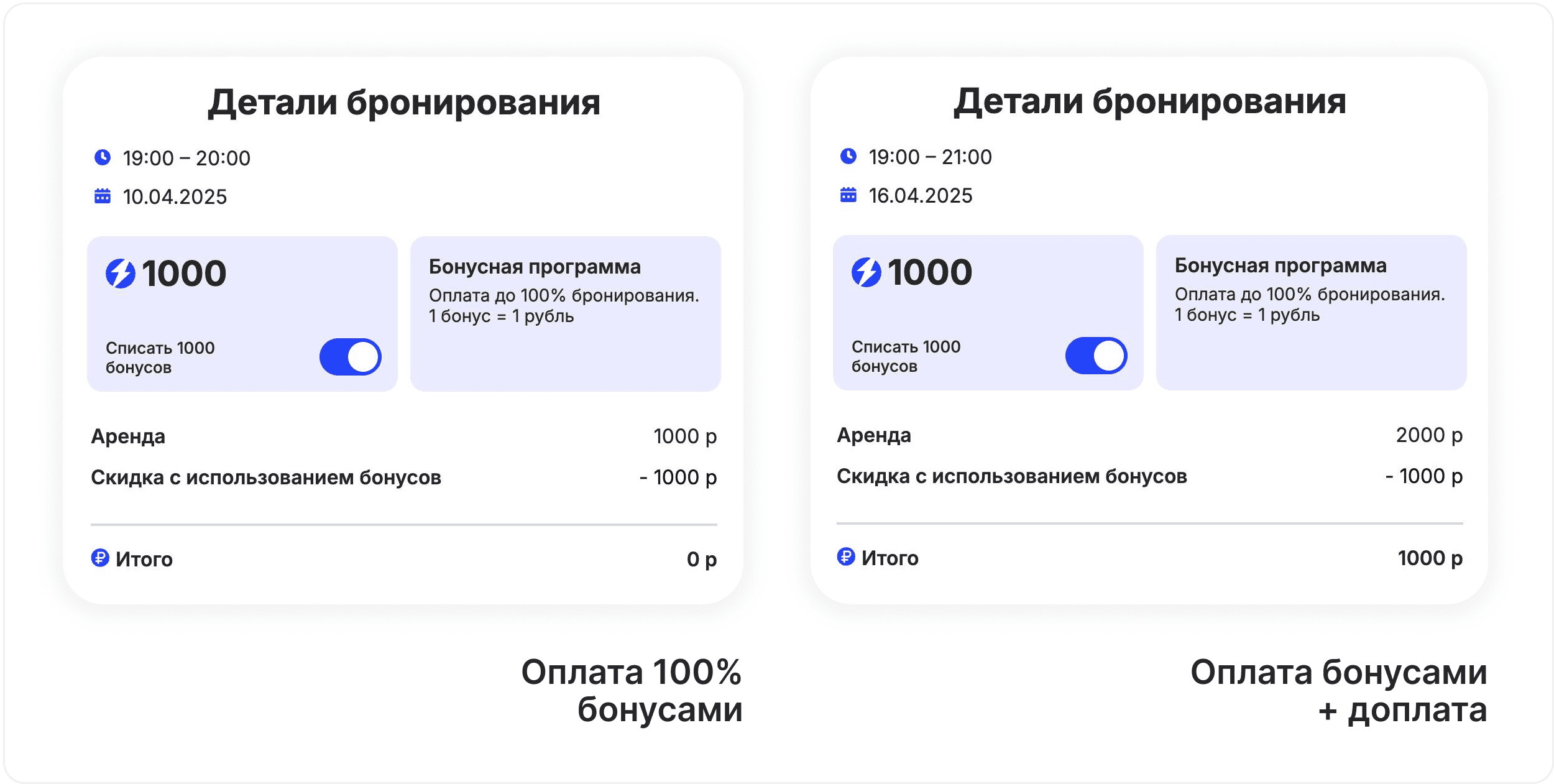 Интерфейс BookFast: Оплата бонусами